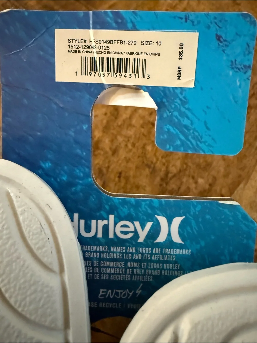 NWT Hurley Men’s Textured Outsole Non-Slip Grip Slides, Size 10